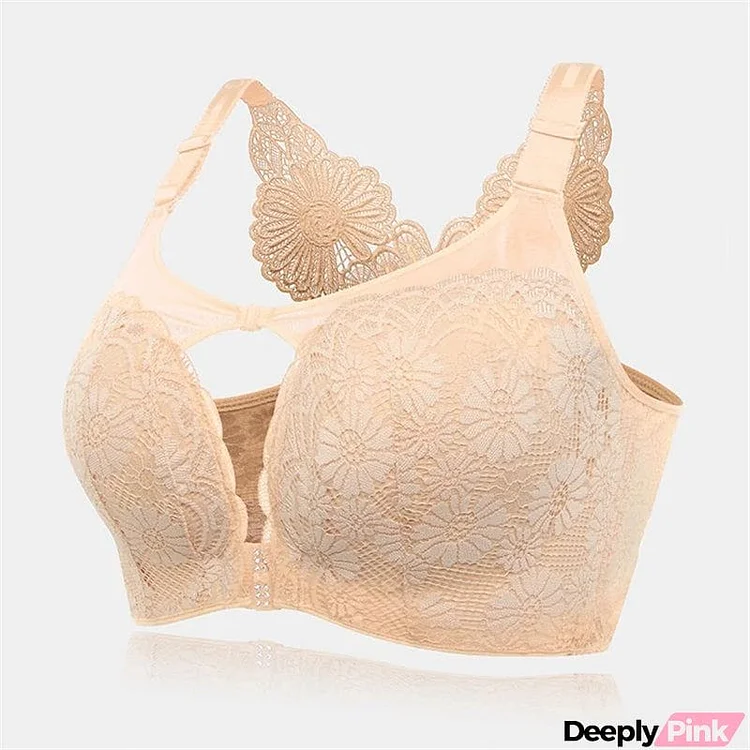 Women's Plus Size Daisy Embroidered Back Gather Bras - Nude