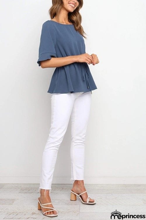 Flares Half Sleeve Drawstring Blouse