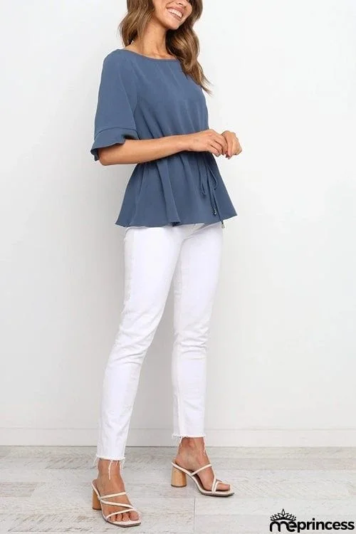 Flares Half Sleeve Drawstring Blouse