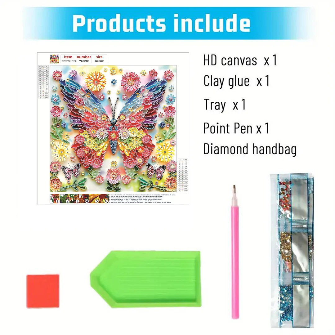 Butterfly Flower - Partial Special Shaped Drill Diamond Painting Kits (Canvas|30*30cm)
