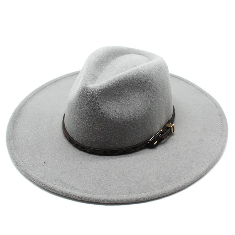 New Autumn And Winter Wool 9.5cm Big Brim Jazz Hat Men's And Women's Heart Top Chain Hat Felt Hat