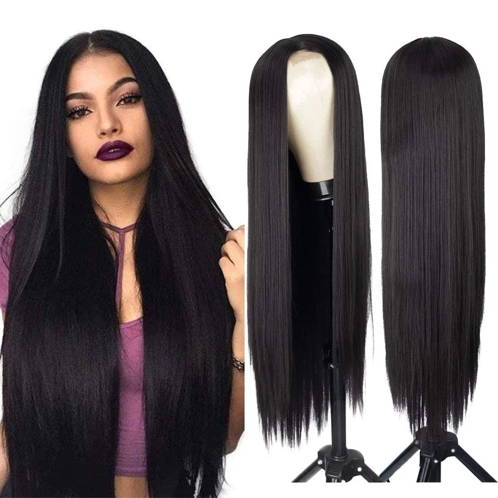 Long Wigs Straight Wavy Hair Black Daily Style ELCNEPAL
