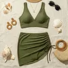 High-Waisted Ruched Skirt Bikini Set with Mesh Panel, 100% Swimwear for Beach Vacation by Inlyline
