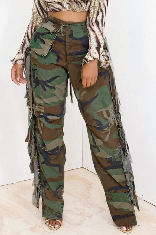 Camouflage Punk Pocket Side Tassel Pants