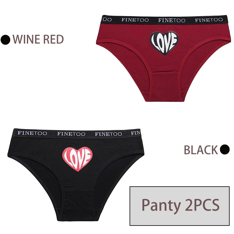 FINETOO 1/2PCS Women Cotton Underwear Love Sticker Letter M-XXL Panties + G-string Lingerie Female Pantys Girls Fashion Briefs