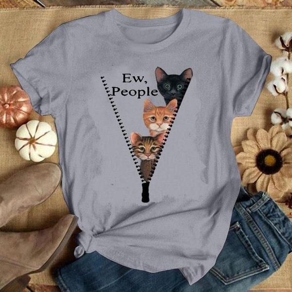 Fashion Women and Girls Cute Cat Print Graphic Short Sleeved T-Shirt O-neck Funny Tees Top Bottming Shirt Woman Clothing - Shop Trendy Women's Fashion | TeeYours