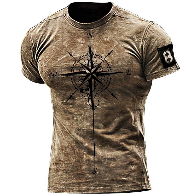 Mens Outdoor Nautical Compass Print Tactical T-Shirt
