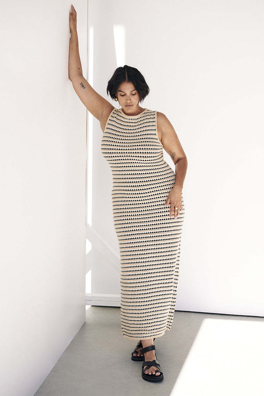 Ootddress Striped See-Through Long Dress Female Elegant Sleeveless High Waist Patchwork Fashion Beach Dress Knit Maxi Dress Summer