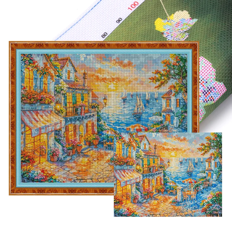 【Fairy Brand】Recreation resort town 100*80cm 14CT Stamped Canvas Cross Stitch gbfke