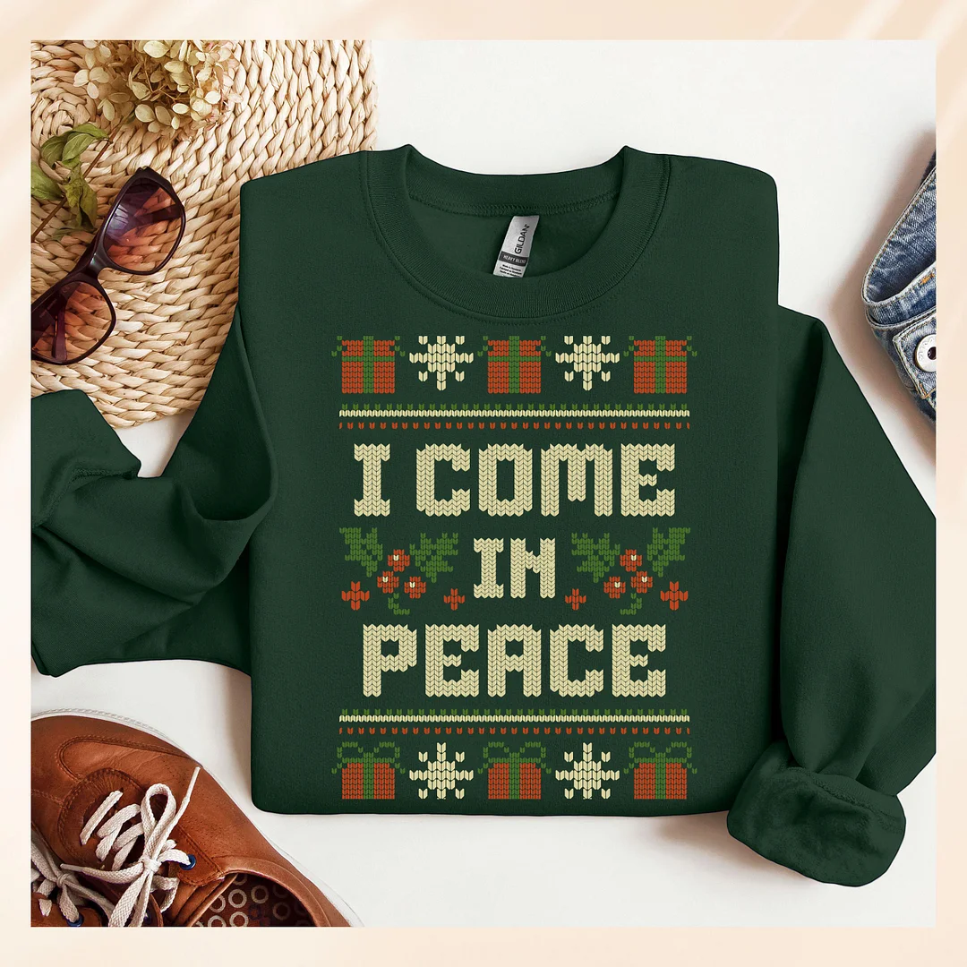 Funny Matching Couples Christmas Sweatshirt Set&ndash; 'I Come In Peace ' & 'Peace'