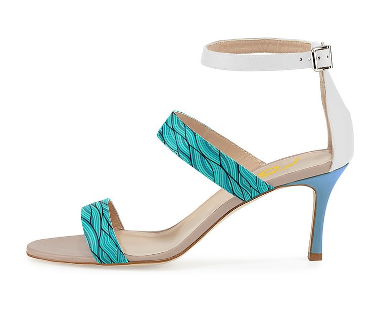 Turquoise Stiletto Heels Open Toe Ankle Strap Sandals |FSJ Shoes