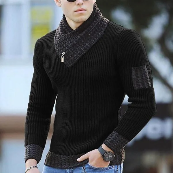 Men's fashionable pure color V-neck knit sweater