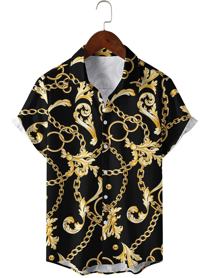 Men's New Summer Shirts Short-sleeved Printed Shirts Casual Tops