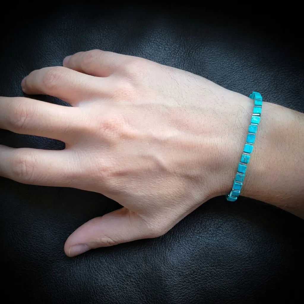 JiStones Artisan Square Stone Bracelet - Minimalist Geometric Jewelry for Men & Women Azure Blue