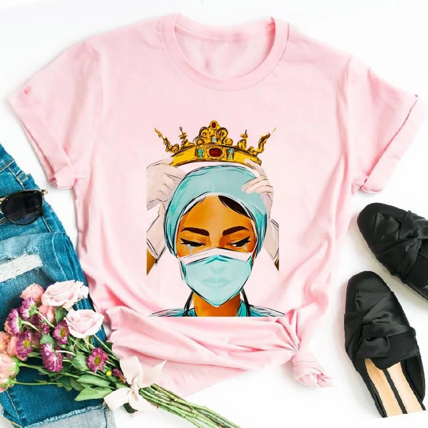 Women's Nurse is Hero Print T-shirts Girl Summer 90s Ullzang Harajuku Ture Nurse Queen Cropped Funny T Shirt ,Drop Ship