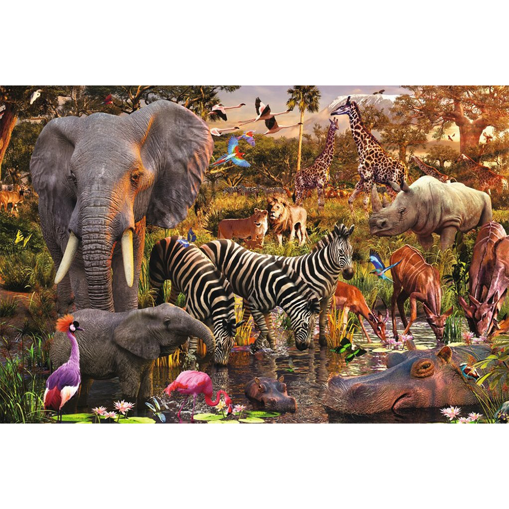 

40*30CM - Round Drill Diamond Painting - African Color Animal, 501 Original