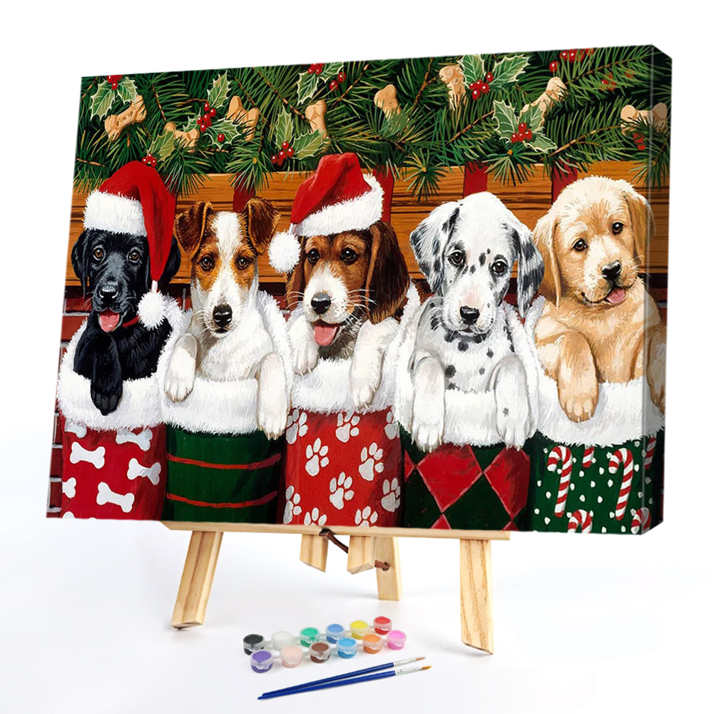 

50*40CM - Paint By Numbers - Christmas Puppy, 501 Original