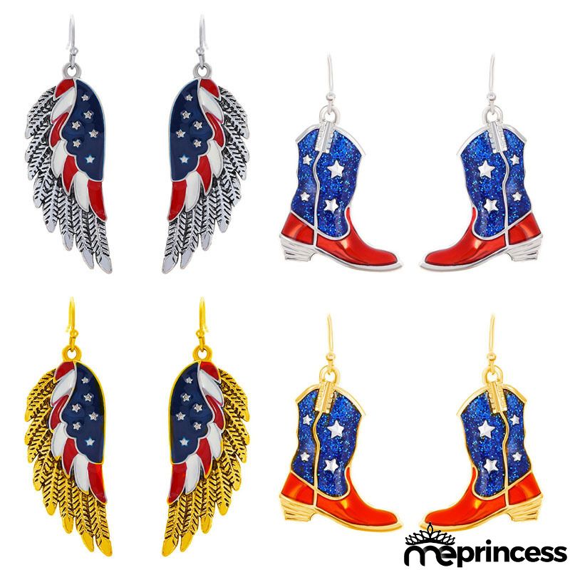 Women's Fashion 4Th Of July Flag Wings Boots Print Earrings