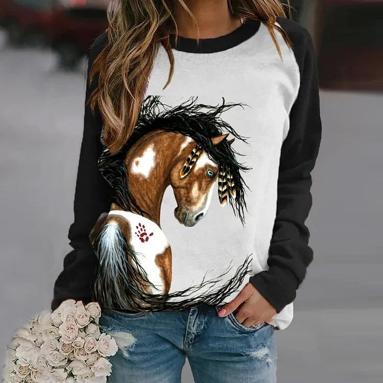 VChics Women's Western Horse Print Sweatshirt