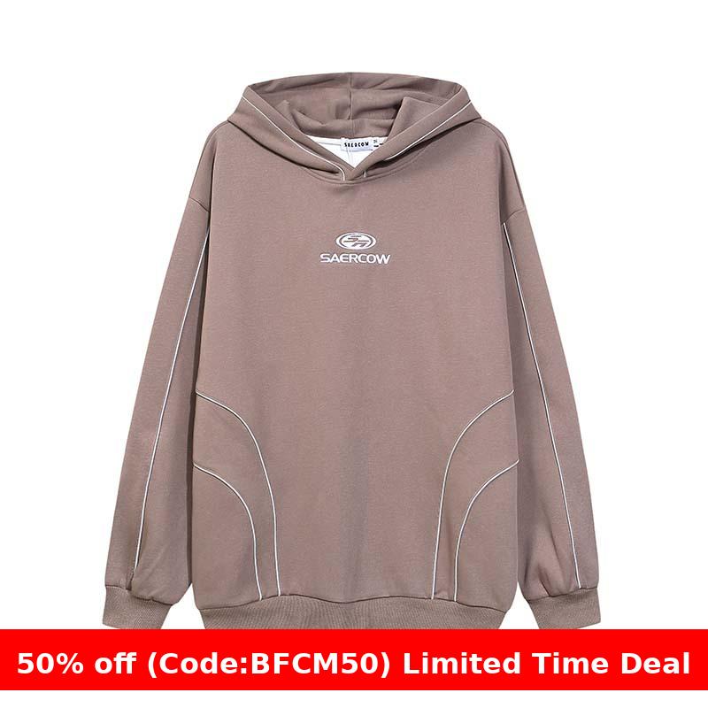 aelfric eden hoodie American-Style Dark Letter Printed Reflective Stripe Stitching Pullover Hooded Sweater Men's Loose Casual Hoodie
