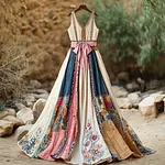 Women's Vintage Floral Art Linen Dress - Image 2