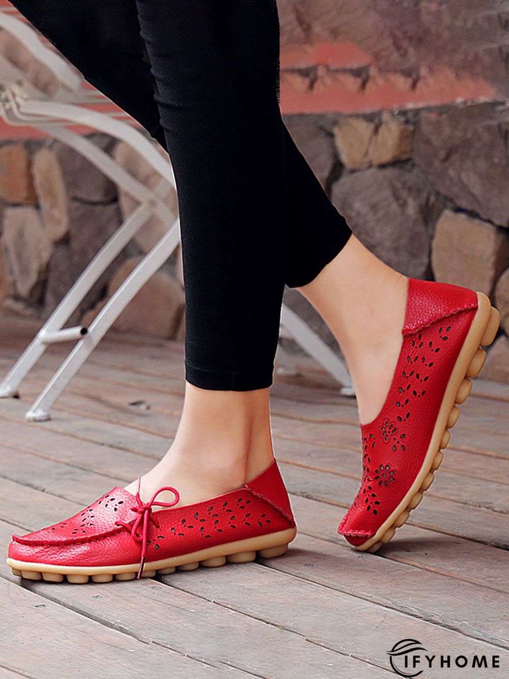 Cowhide Hollow Lace-up Portable Shoes | IFYHOME