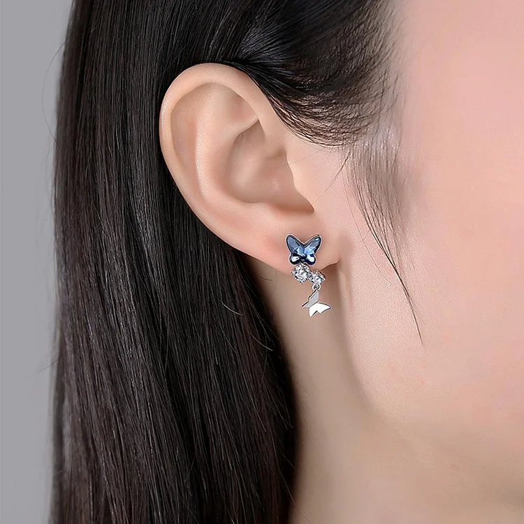 Crystal Butterflies Stud Earrings Sterling Silver Cubic Zirconia