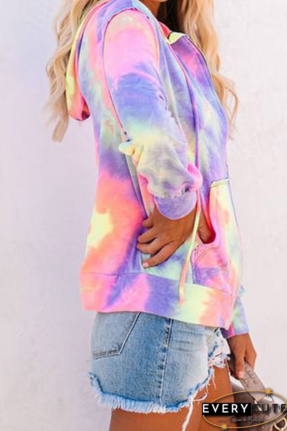 Multicolor Tie-dye Pocket Zip Up Hoodie