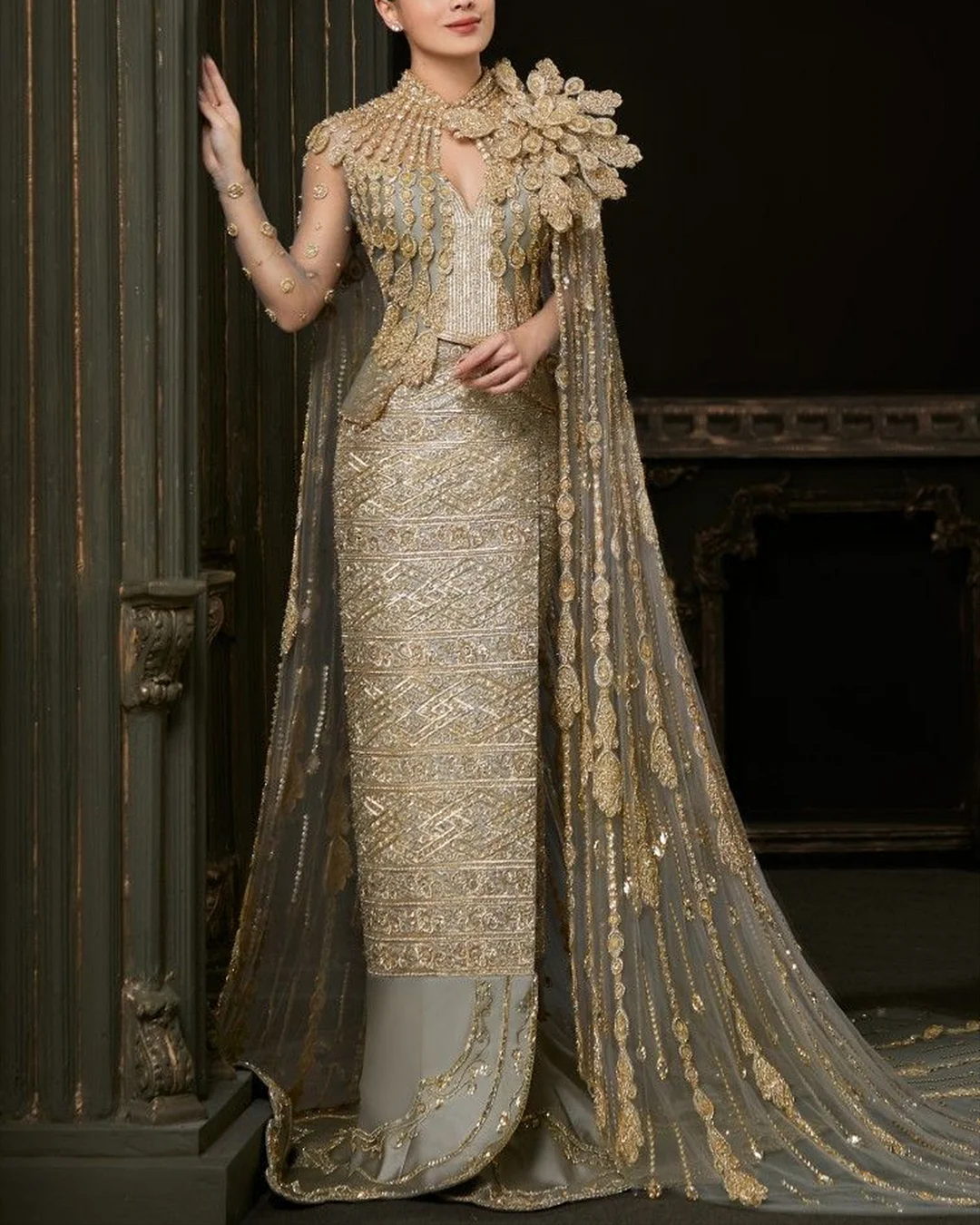 Women's Shawl Mesh Embroidery Dress​