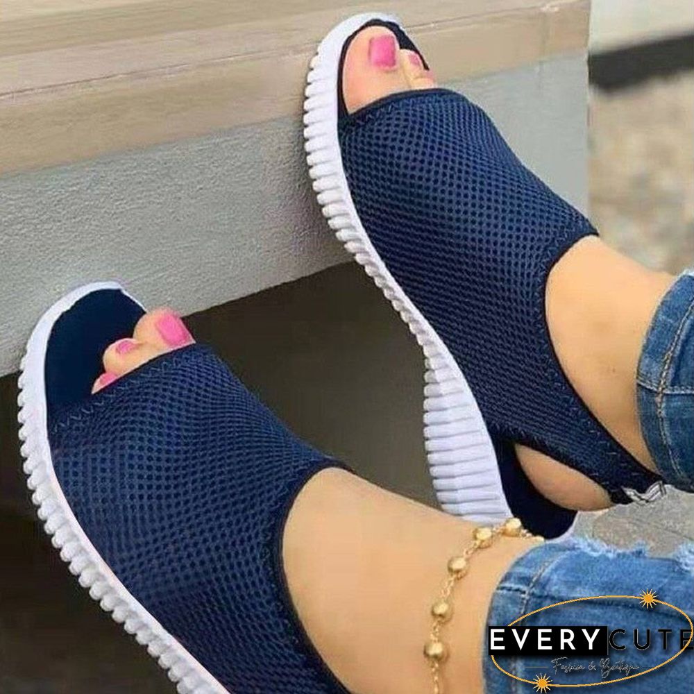 Women Summer Shoes Mesh Fish Platform Sandals Women'S Closed Toe Wedge Sandals Ladies Light Casual Shoes Zapatillas Muje