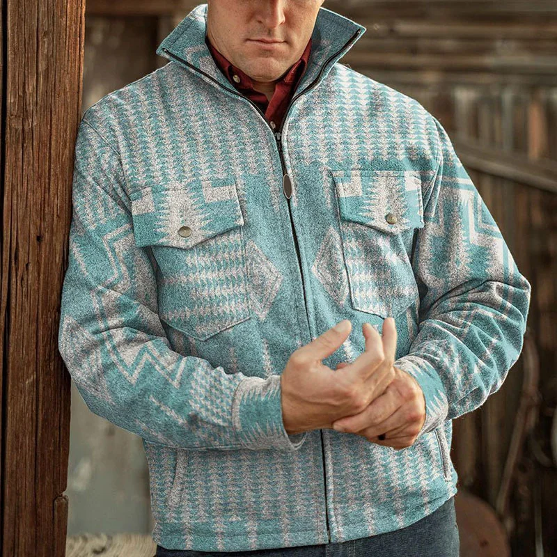 Fresh Blue Western Print Jacket