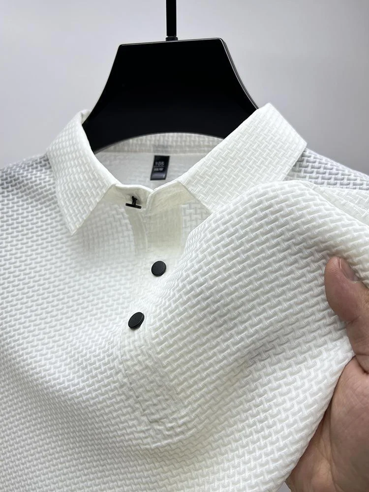 Men's Textured Pattern Short Sleeve Solid Color Polo Shirt