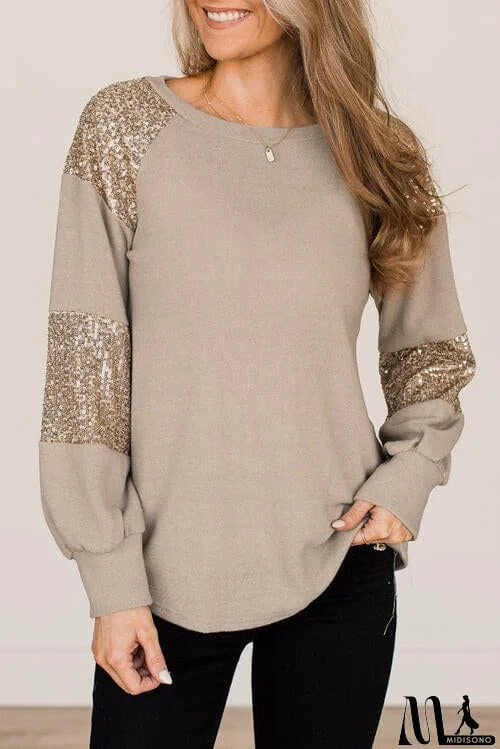 Sequin Round Neck Long Sleeve T-Shirt