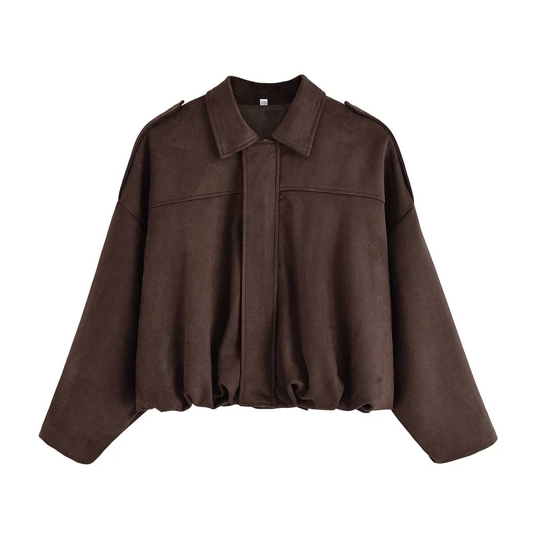 Nigikala Nigikala Color 2025 Spring And Autumn Leisure Tuffen Texture Collar Pilot Jacket Women B88824