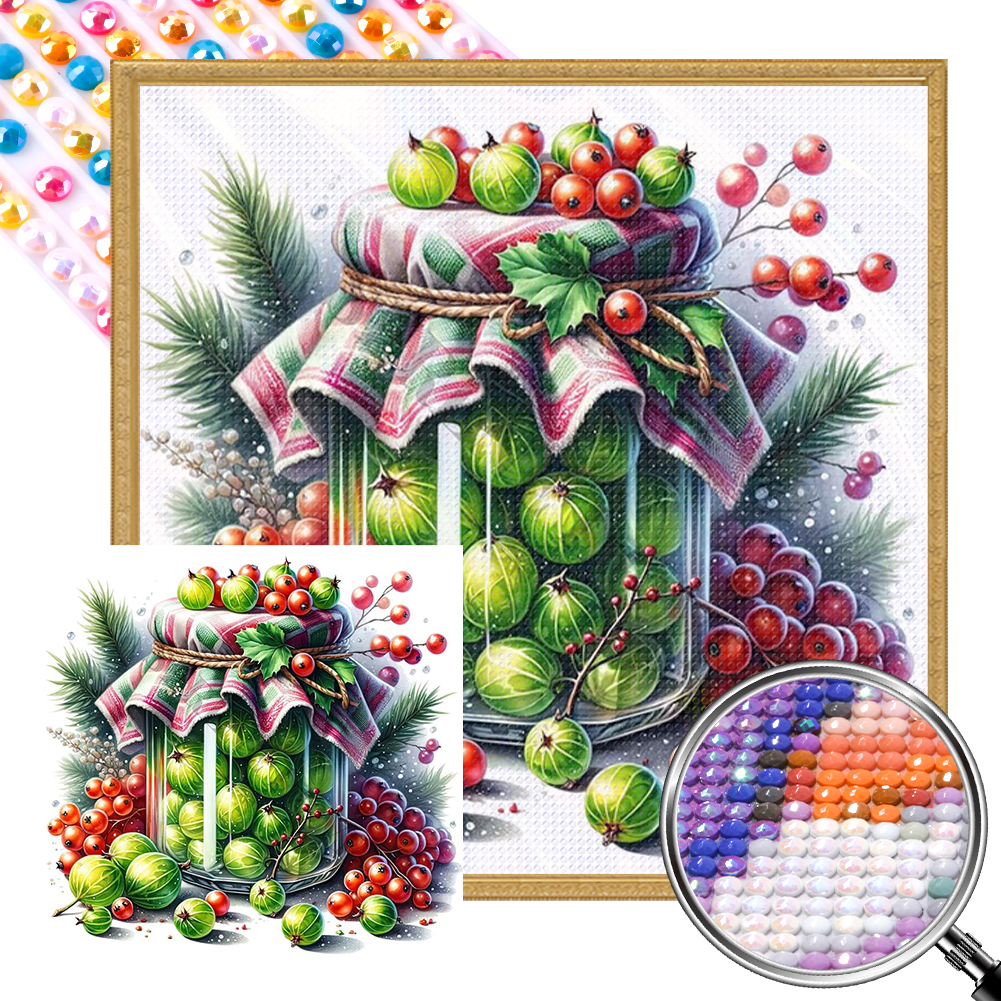 Fruit Jar 40*40cm(picture) full round drill diamond painting with 3 to 5 colors of AB drills