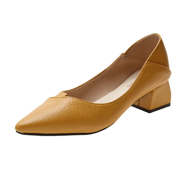 Breakj Breakj Korean Version Of Thick Heel High-Heeled Single-Shoe Women's Pointed Professional Shoes Black Heel Shoes To Work Shoes