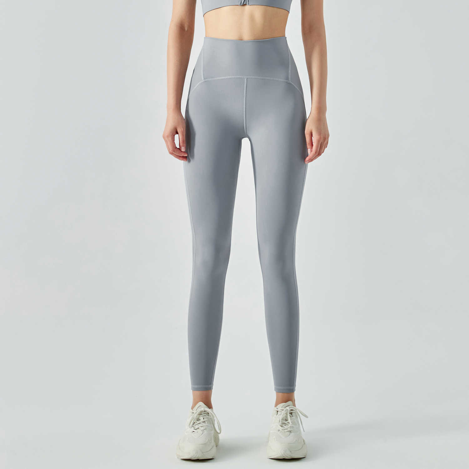 Different types of anti-roll widened high waist butt lifting sustainable sports yoga leggings online shopping on Hergymclothing Rhino Gray