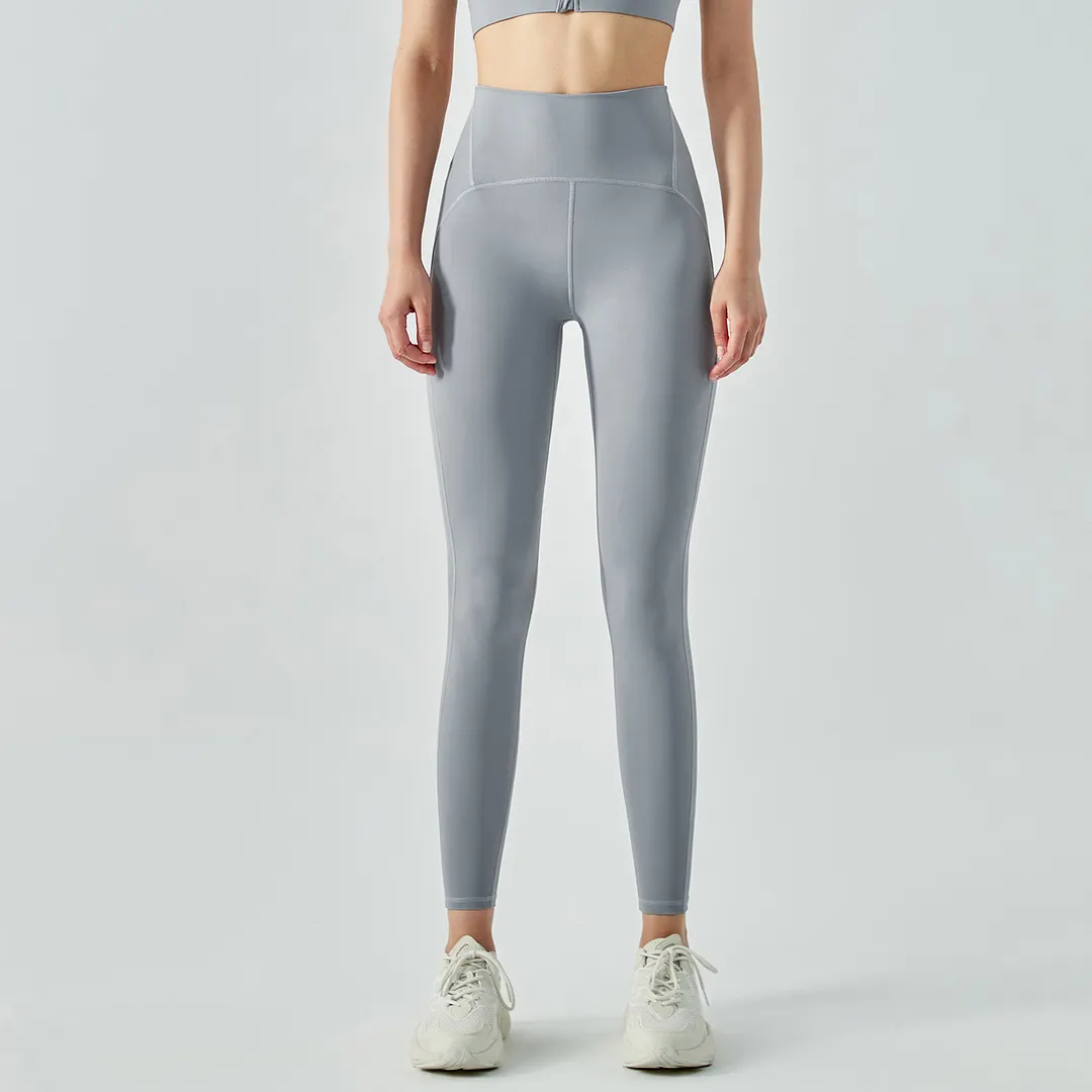 Different types of anti-roll widened high waist butt lifting sustainable sports yoga leggings online shopping on Hergymclothing Rhino Gray