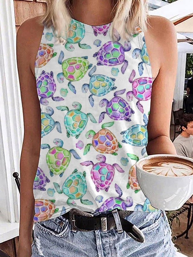 Women's Watercolor Sea Turtle Print Vest