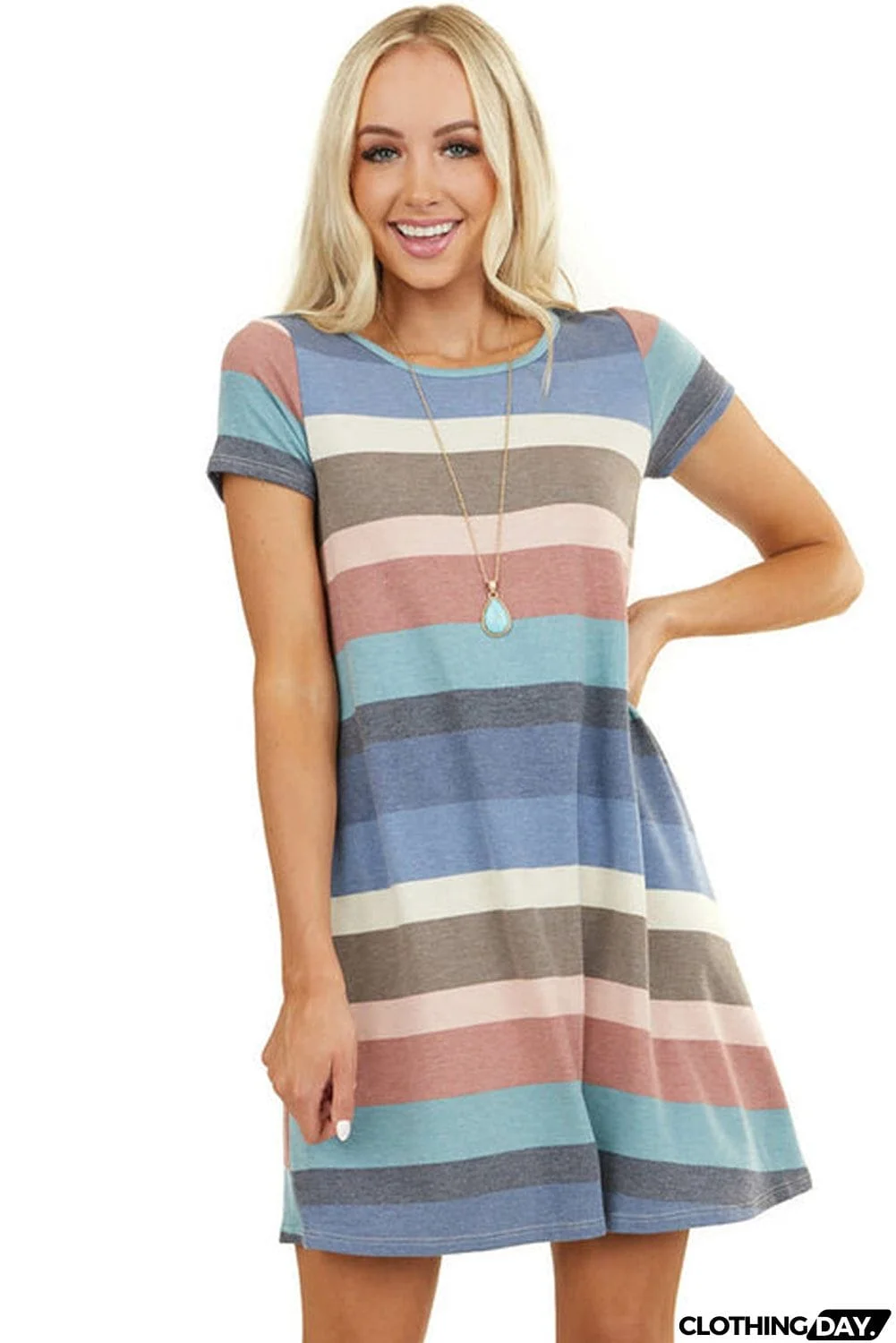 Multicolor Striped Pocket T Shirt Dress