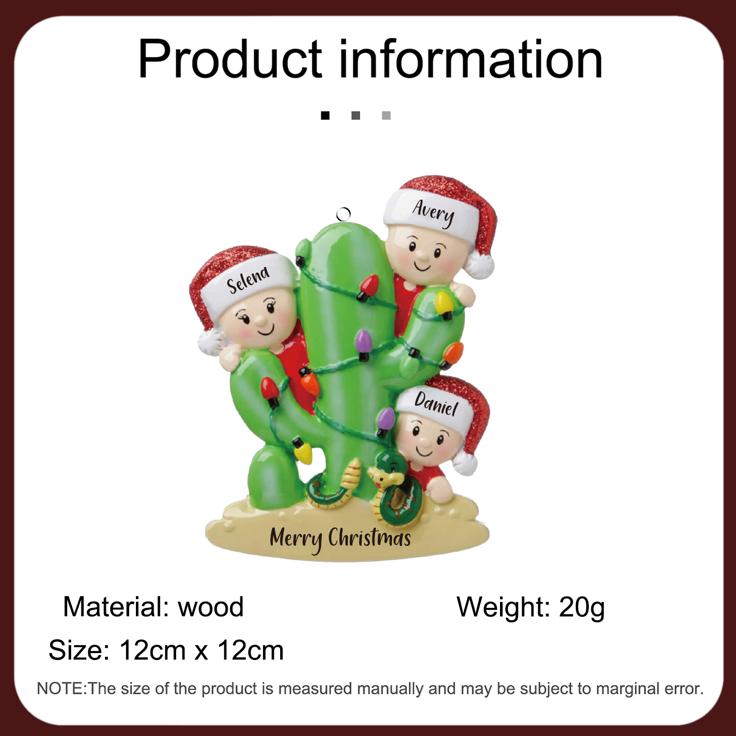 Bianco Natale mille candele... Ornamenti cactus ciondolo per albero di Natale 3 nomi personalizzati