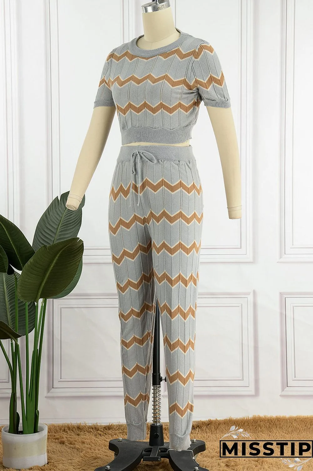 Pink Casual Patchwork O Neck Short Sleeve Two Pieces