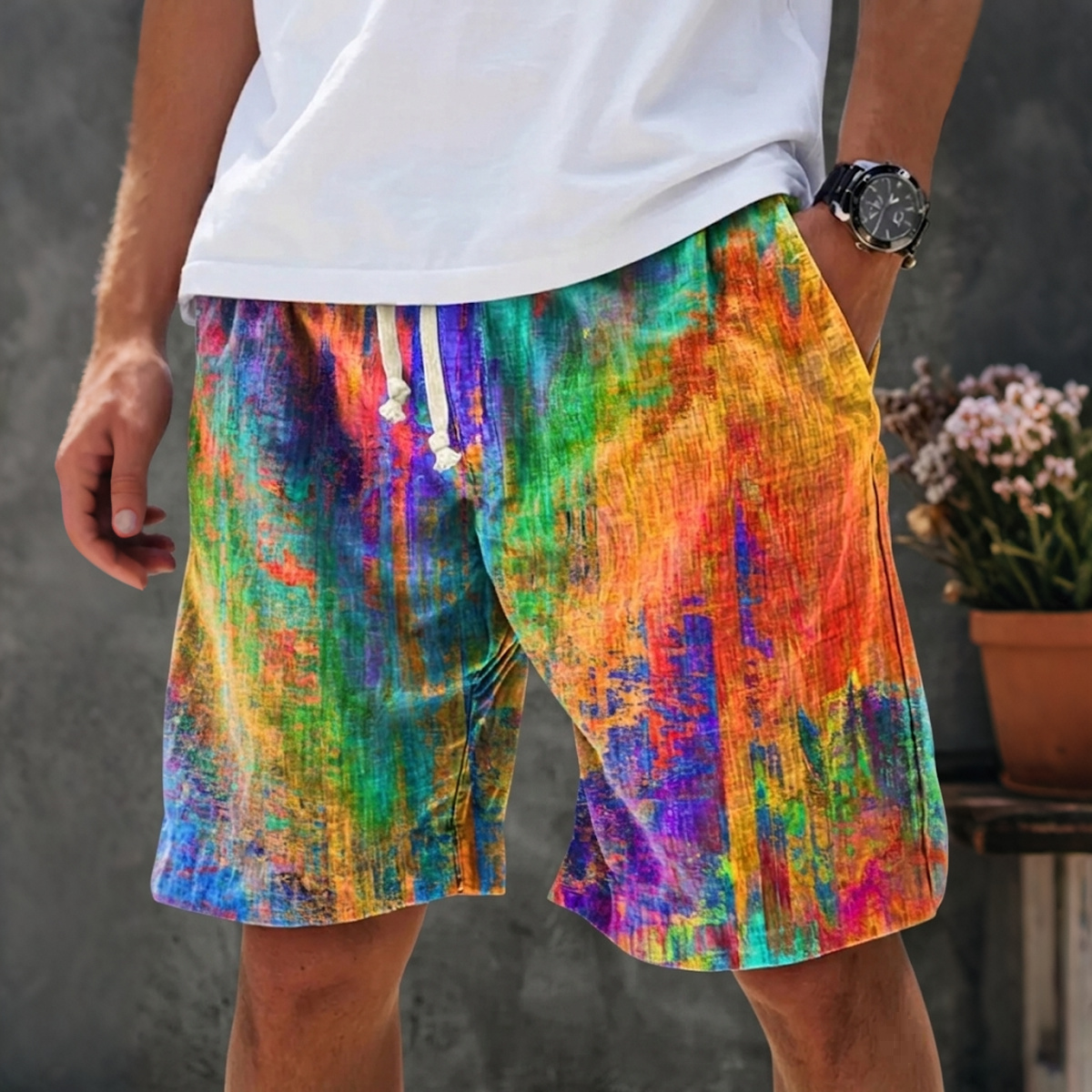 Men's Vintage Colorful Graffiti Art  Linen Shorts  artssus