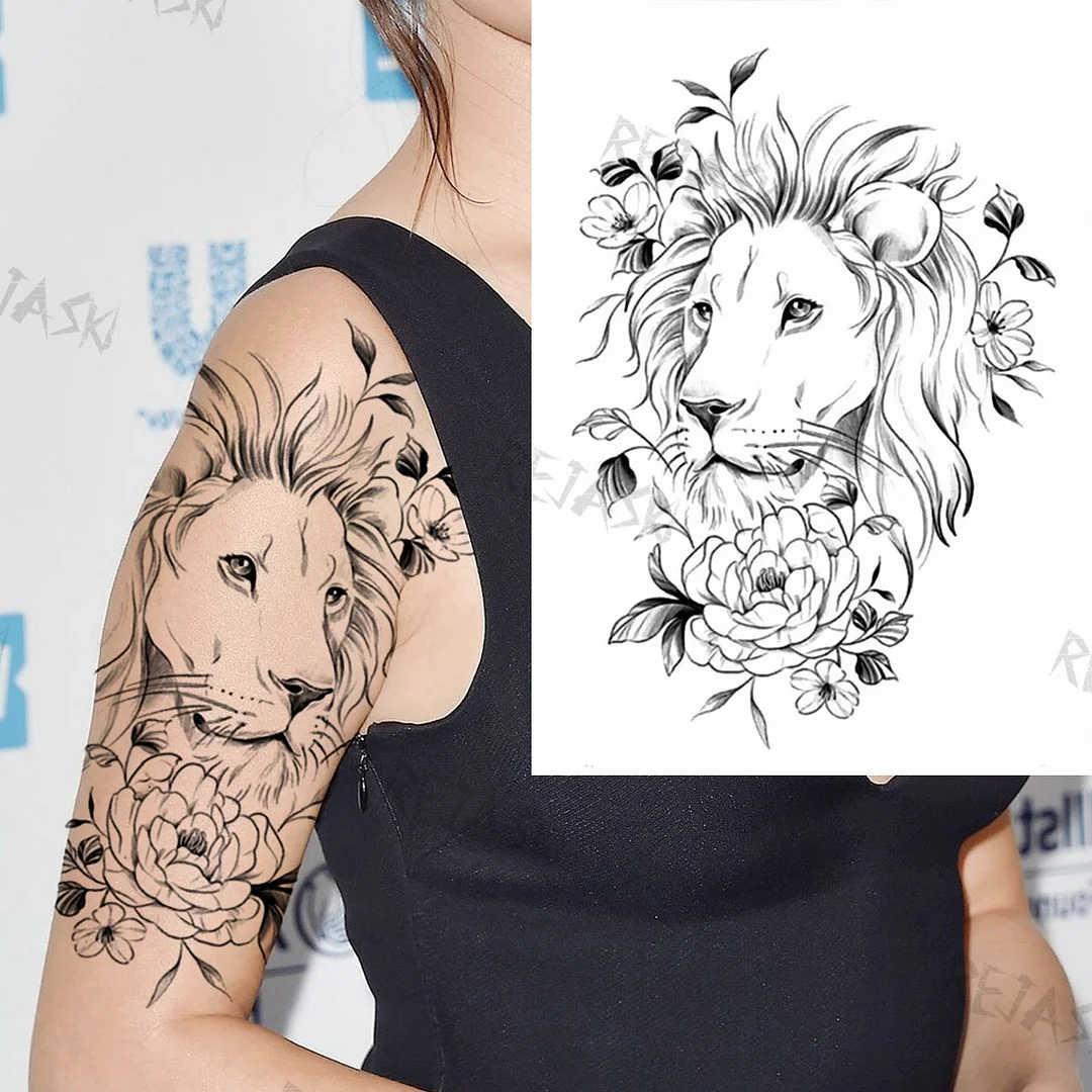 Sdrawing Tiger King Creative Temporary Tattoos For Men Adults Wolf Bowknot Owl Lion Forest Fake Tattoo Sticker Chest Arm Tatoos DIY