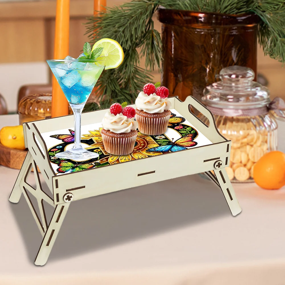 5D DIY God Diamond Painting Wooden Serving Tray with Handle for Coffee Table