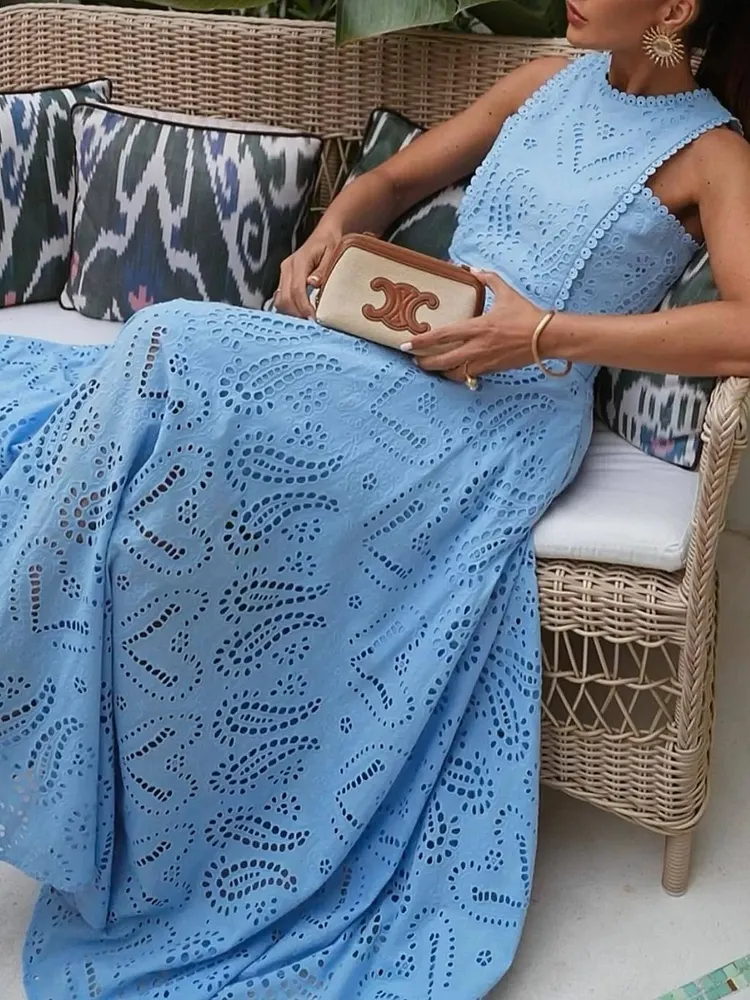 Eyelet Lace Top and Maxi Skirt Set