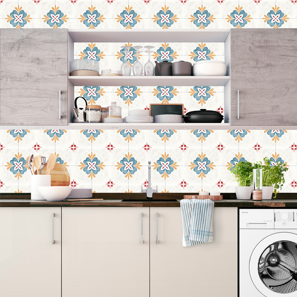 

20pcs Retro Floor Tiles Diagonal Wall Stickers Waist Line Bathroom Decals, 10x10cm, 501 Original