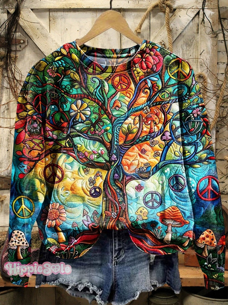 Women’s Colorful Hippie Tree Art Prints Casual Sweatshirt Multicolor / S