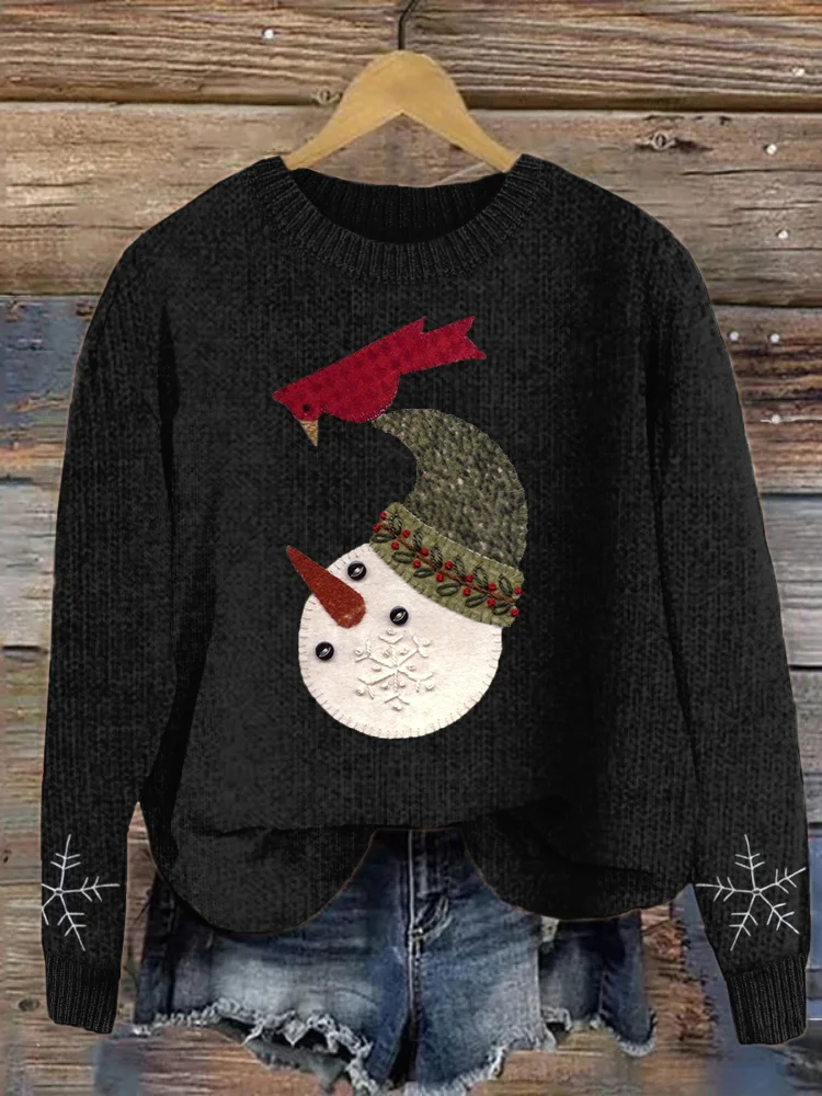 Christmas Snowman Felt Art Cozy Knit Sweater