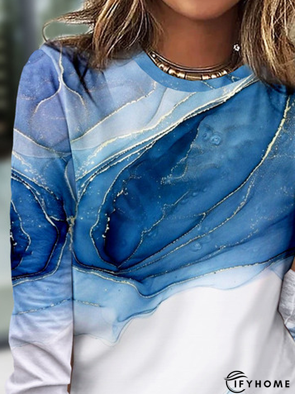 Loose Abstract Printed Casual Crew Neck T-Shirt | IFYHOME